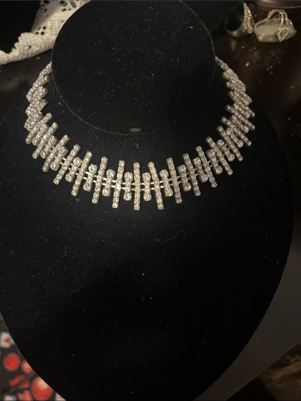 Crystal Statement Choker Necklace - Silver Rhinestone Collar